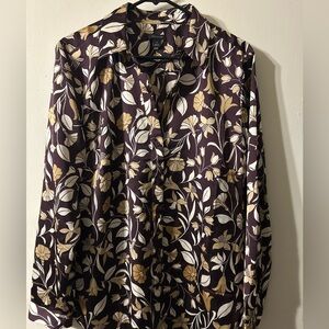 Ann Taylor Shirt with Purple and Gold Floral Design